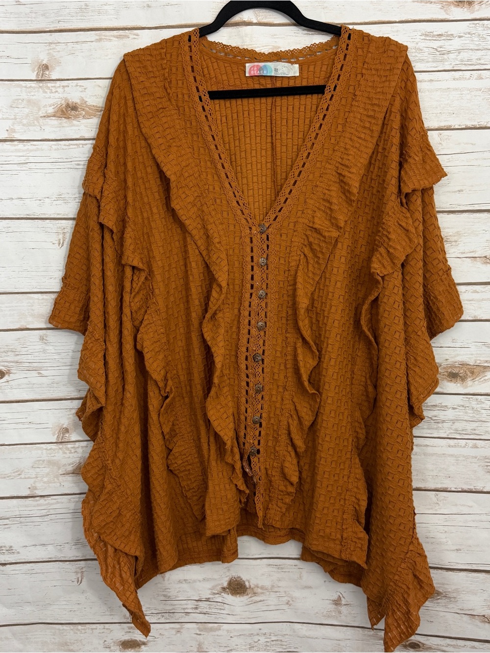 Free People Beach Orange Floral Ruffle Short Sleeve Boho Tunic Blouse XS/S
